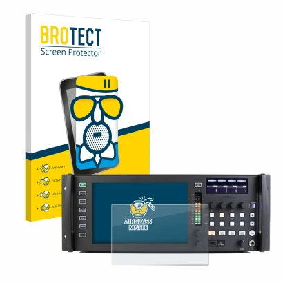 Face avant d’un emballage produit avec le logo de la marque BROTECT. À côté, l’appareil Behringer Wing Rack est représenté ave