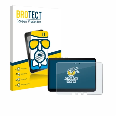 Face avant d’un emballage produit avec le logo de la marque BROTECT. À côté, l’appareil Samsung Galaxy Tab Active 5 Pro est re