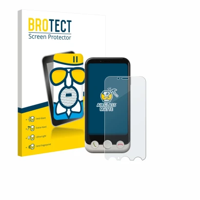 Face avant d’un emballage produit avec le logo de la marque BROTECT. À côté, l’appareil Doro Aurora A10 est représenté avec la