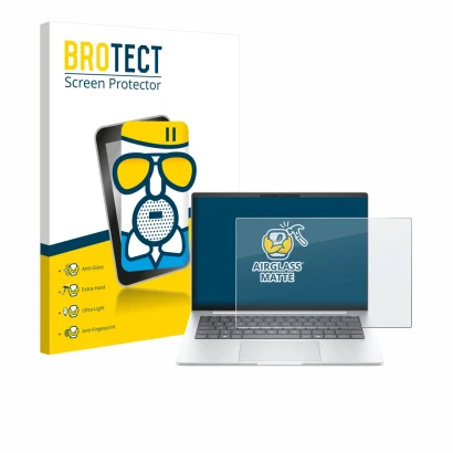 Face avant d’un emballage produit avec le logo de la marque BROTECT. À côté, l’appareil HP EliteBook 8 G1i 14" est représenté 