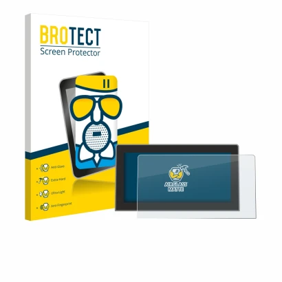 Face avant d’un emballage produit avec le logo de la marque BROTECT. À côté, l’appareil Volkswagen Golf MK8.5 12.9" est représ