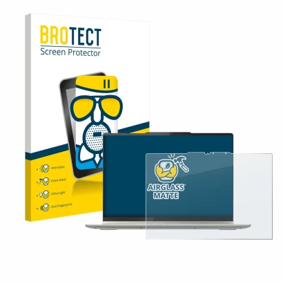 Face avant d’un emballage produit avec le logo de la marque BROTECT. À côté, l’appareil Lenovo Yoga 7 2-in-1 Gen 10 14