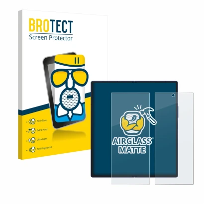 Face avant d’un emballage produit avec le logo de la marque BROTECT. À côté, l’appareil Samsung Galaxy Z Fold 7 (Affichage int