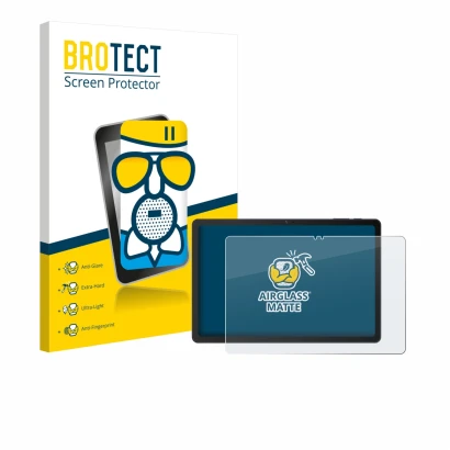 Face avant d’un emballage produit avec le logo de la marque BROTECT. À côté, l’appareil VALE Tablet V11E LTE est représenté av