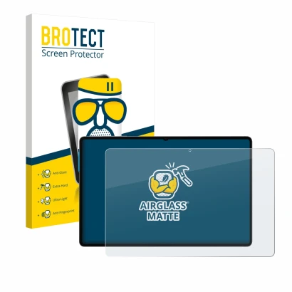 Face avant d’un emballage produit avec le logo de la marque BROTECT. À côté, l’appareil Samsung Galaxy Tab S11 Ultra est repré