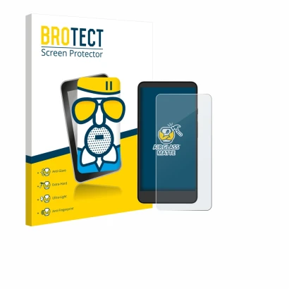 Face avant d’un emballage produit avec le logo de la marque BROTECT. À côté, l’appareil Xiaomi Moaan InkPalm Mini Plus 2 est r