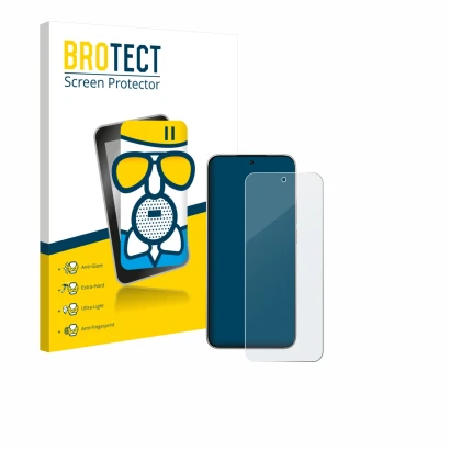 Face avant d’un emballage produit avec le logo de la marque BROTECT. À côté, l’appareil Xiaomi 15T est représenté avec la prot