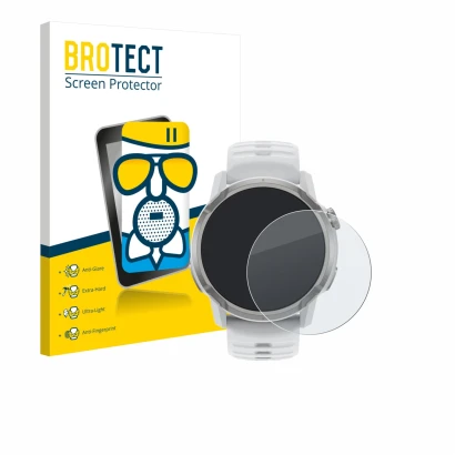 Face avant d’un emballage produit avec le logo de la marque BROTECT. À côté, l’appareil Coros Apex 4 (46 mm) est représenté av