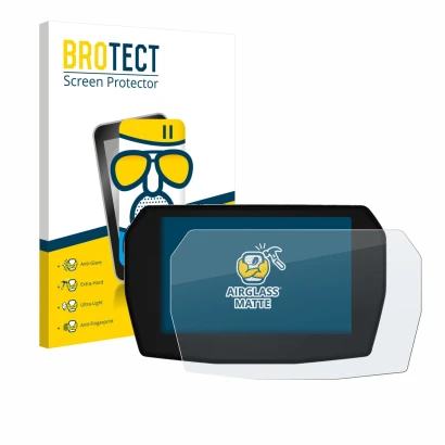 Face avant d’un emballage produit avec le logo de la marque BROTECT. À côté, l’appareil Ducati Streetfighter V2 2025 est repré