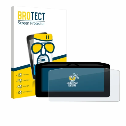 Face avant d’un emballage produit avec le logo de la marque BROTECT. À côté, l’appareil Ducati Streetfighter V4 2025 Affichage