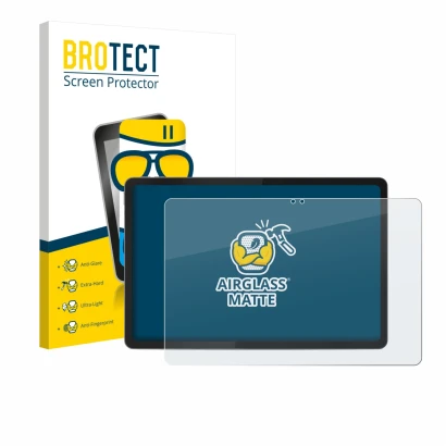 Face avant d’un emballage produit avec le logo de la marque BROTECT. À côté, l’appareil Lenovo Idea Tab 11