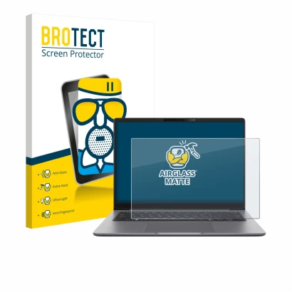 Face avant d’un emballage produit avec le logo de la marque BROTECT. À côté, l’appareil ASUS ExpertBook P5 G2 est représenté a