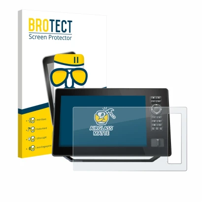 Face avant d’un emballage produit avec le logo de la marque BROTECT. À côté, l’appareil Humminbird Xplore 9 est représenté ave