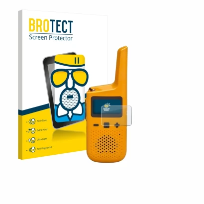 Face avant d’un emballage produit avec le logo de la marque BROTECT. À côté, l’appareil Motorola Talkabout T72 est représenté 