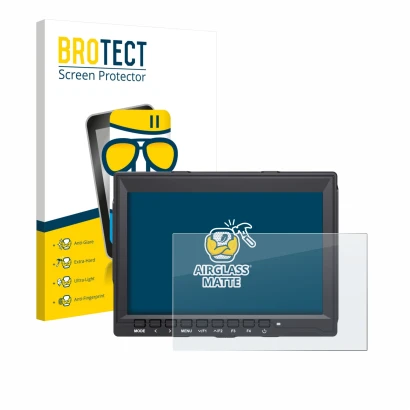 Face avant d’un emballage produit avec le logo de la marque BROTECT. À côté, l’appareil Feelworld FW759 7" est représenté avec