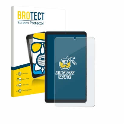 Face avant d’un emballage produit avec le logo de la marque BROTECT. À côté, l’appareil Chuwi AuPad Mini est représenté avec l