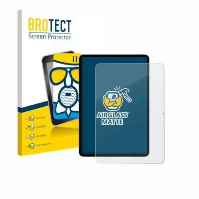 Face avant d’un emballage produit avec le logo de la marque BROTECT. À côté, l’appareil Xiaomi Pad 8 est représenté avec la pr