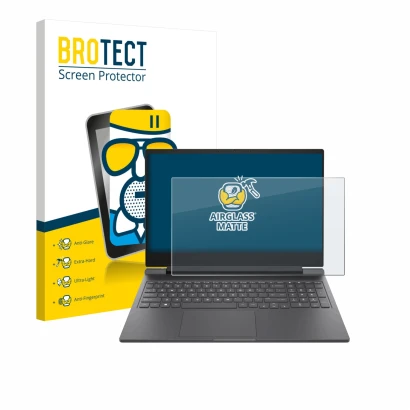 Face avant d’un emballage produit avec le logo de la marque BROTECT. À côté, l’appareil HP Victus 16-r0024nf est représenté av