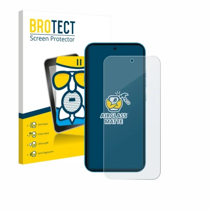 Face avant d’un emballage produit avec le logo de la marque BROTECT. À côté, l’appareil Nothing Phone (4a) est représenté avec