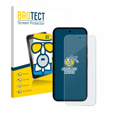 Face avant d’un emballage produit avec le logo de la marque BROTECT. À côté, l’appareil Google Pixel 10a (case-friendly) est r