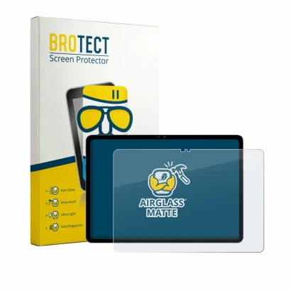 Face avant d’un emballage produit avec le logo de la marque BROTECT. À côté, l’appareil Blackview MEGA 5 est représenté avec l