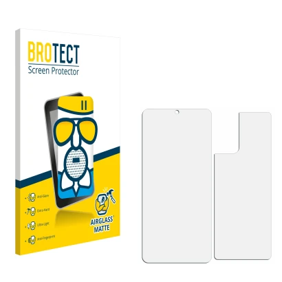 Face avant d’un emballage produit avec le logo de la marque BROTECT. À côté se trouve la protection d’écran correspondante.