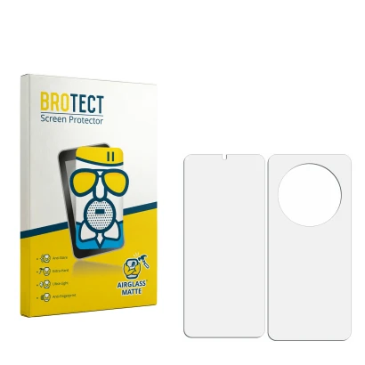 Face avant d’un emballage produit avec le logo de la marque BROTECT. À côté se trouve la protection d’écran correspondante.
