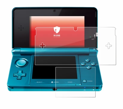 Image de l'appareil Nintendo 3DS avec une grande variété de protections d'écran.