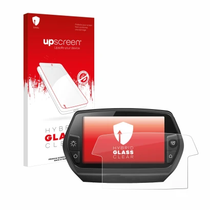 Face avant d’un emballage produit avec le logo de la marque upscreen. À côté, l’appareil Bosch Nyon 2014 est représenté avec l