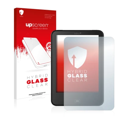 Face avant d’un emballage produit avec le logo de la marque upscreen. À côté, l’appareil Tolino Vision 3 HD est représenté ave