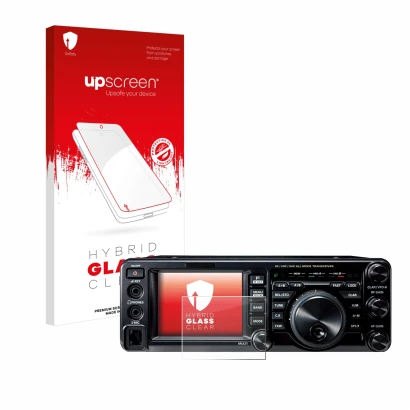 Face avant d’un emballage produit avec le logo de la marque upscreen. À côté, l’appareil Yaesu FT-991A est représenté avec la 