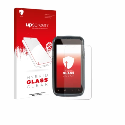 Face avant d’un emballage produit avec le logo de la marque upscreen. À côté, l’appareil Honeywell Dolphin CT60 est représenté