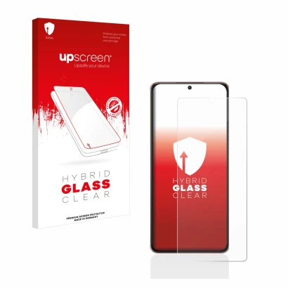 Face avant d’un emballage produit avec le logo de la marque upscreen. À côté, l’appareil Samsung Galaxy S21 Ultra 5G est repré