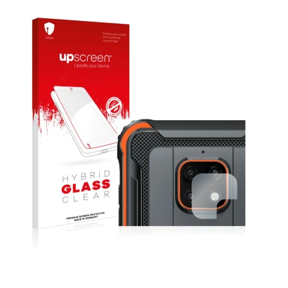 Face avant d’un emballage produit avec le logo de la marque upscreen. À côté, l’appareil Blackview BV4900 Pro (Caméra UNIQUEME