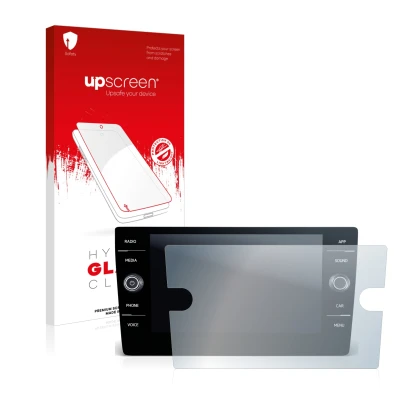 Face avant d’un emballage produit avec le logo de la marque upscreen. À côté, l’appareil Volkswagen T-Roc Cabriolet Style TSI 