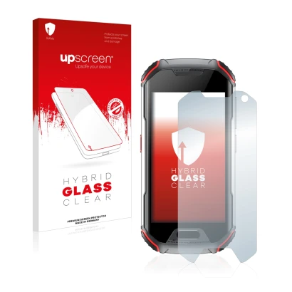 Face avant d’un emballage produit avec le logo de la marque upscreen. À côté, l’appareil Unihertz Atom XL est représenté avec 