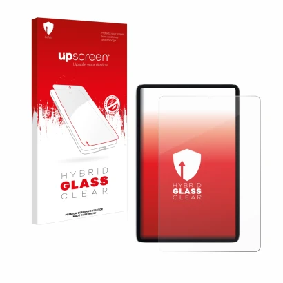 Face avant d’un emballage produit avec le logo de la marque upscreen. À côté, l’appareil Xiaomi Mi Pad 5 est représenté avec l