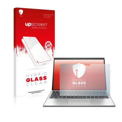 Face avant d’un emballage produit avec le logo de la marque upscreen. À côté, l’appareil HP Elite x2 G8 est représenté avec la