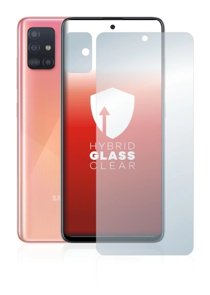 Image de l'appareil Samsung Galaxy A51 (Avant+Caméra) avec une grande variété de protections d'écran.
