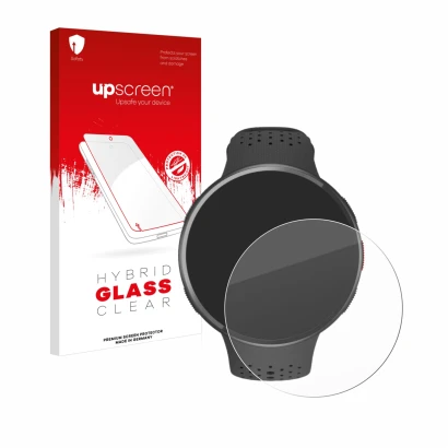 Face avant d’un emballage produit avec le logo de la marque upscreen. À côté, l’appareil Polar Pacer Pro est représenté avec l