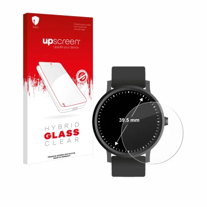 Face avant d’un emballage produit avec le logo de la marque upscreen. À côté, l’appareil Montres (Circulaire, ø: 39.5 mm) est 