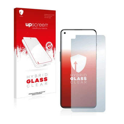 Face avant d’un emballage produit avec le logo de la marque upscreen. À côté, l’appareil OnePlus Nord 2T 5G est représenté ave