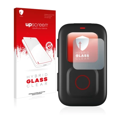 Face avant d’un emballage produit avec le logo de la marque upscreen. À côté, l’appareil GoPro Remote est représenté avec la p