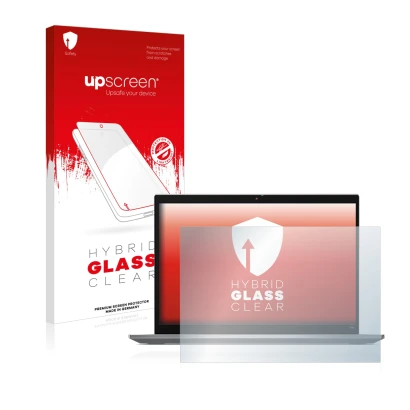 Face avant d’un emballage produit avec le logo de la marque upscreen. À côté, l’appareil Lenovo ThinkPad T14s Gen 3 est représ