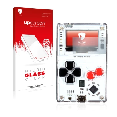 Face avant d’un emballage produit avec le logo de la marque upscreen. À côté, l’appareil Arduboy FX est représenté avec la pro