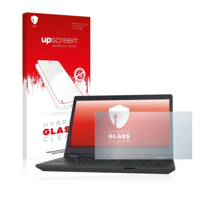 Face avant d’un emballage produit avec le logo de la marque upscreen. À côté, l’appareil Fujitsu Lifebook E5411 est représenté