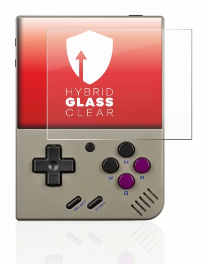 Image de l'appareil Miyoo Mini Plus avec une grande variété de protections d'écran.