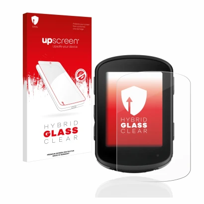 Face avant d’un emballage produit avec le logo de la marque upscreen. À côté, l’appareil Garmin Edge 840 est représenté avec l