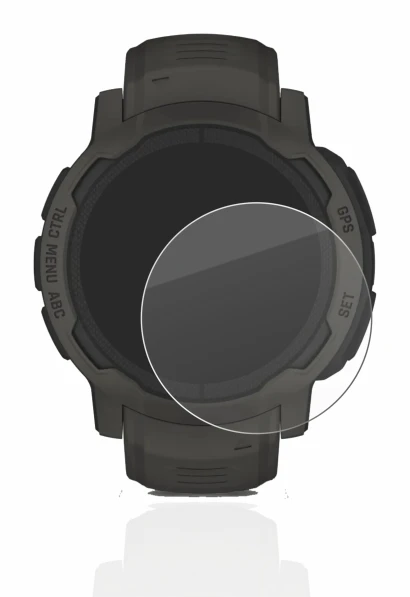 Image de l'appareil Garmin Instinct 2 Solar avec une grande variété de protections d'écran.