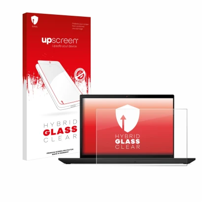 Face avant d’un emballage produit avec le logo de la marque upscreen. À côté, l’appareil Lenovo ThinkPad T16 Gen 2 est représe